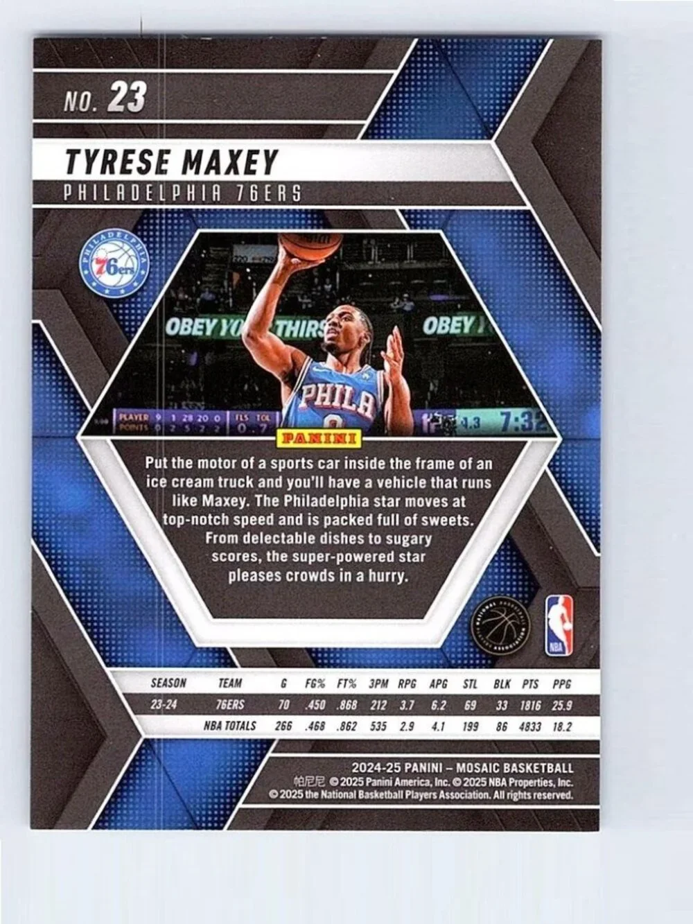 2024-25 Shiny Panini Mosaic Tyrese Maxey (#0 Jersey ) NBA 76ers (HOLOGRAPHIC)